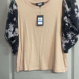 DKNY Cream and Black Boxy Blouse
